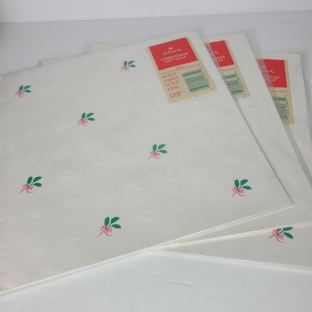 Vintage Christmas Wrapping Paper Holiday gift Wrap‎ NOS 3 Packages